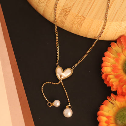 Layered Puffed Heart Y Necklace | Gold Dainty Jewelry