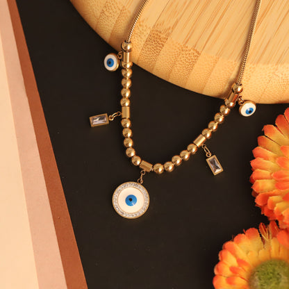 Gold Evil Eye Beaded Necklace - Layered Lucky Charm Pendant