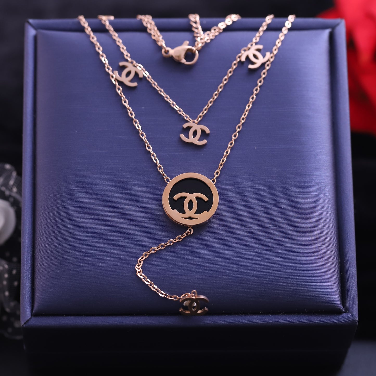 Layered Rose Gold Double C Necklace - Fashion Logo Pendant Jewelry