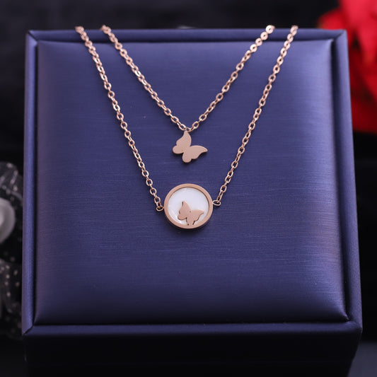 Layered Rose Gold Butterfly Necklace Set - Delicate Nature Inspired Jewelry