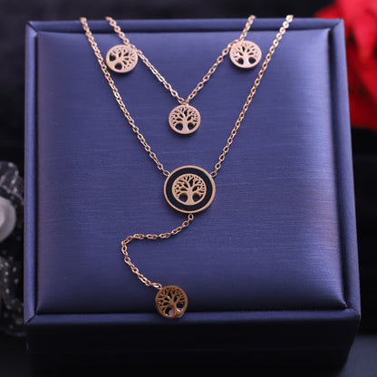 Layered Rose Gold Tree of Life Necklace Set - Symbolic Family Tree Pendant Jewelry