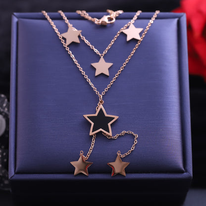 Rose Gold Star Layered Necklace | Dangle Star Pendant Jewelry