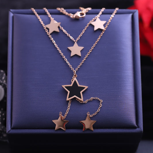 Rose Gold Star Layered Necklace | Dangle Star Pendant Jewelry
