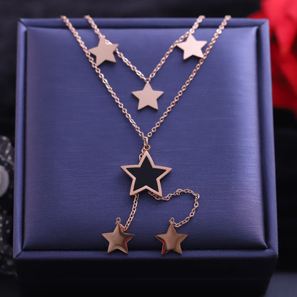 Rose Gold Star Layered Necklace | Dangle Star Pendant Jewelry
