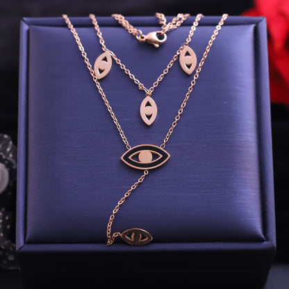 Layered Rose Gold Evil Eye Necklace Set - Protective Eye Pendant Jewelry