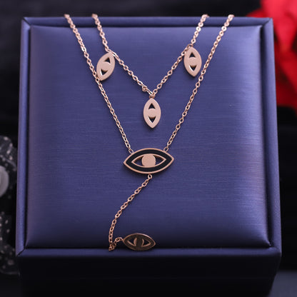 Layered Rose Gold Evil Eye Necklace Set - Protective Eye Pendant Jewelry