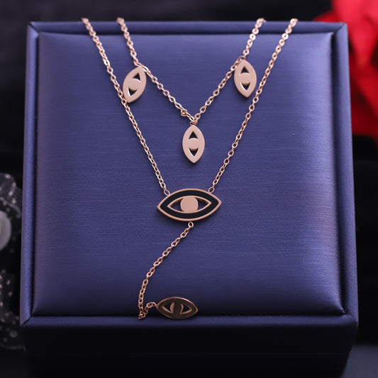 Layered Rose Gold Evil Eye Necklace Set - Protective Eye Pendant Jewelry