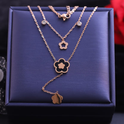 Rose Gold Layered Flower Necklace | Dainty Floral Jewelry | CZ Pendant | Elegant Women's Accessories