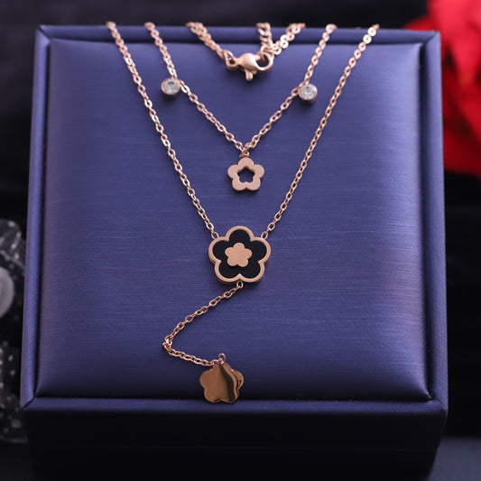 Rose Gold Layered Flower Necklace | Dainty Floral Jewelry | CZ Pendant | Elegant Women's Accessories