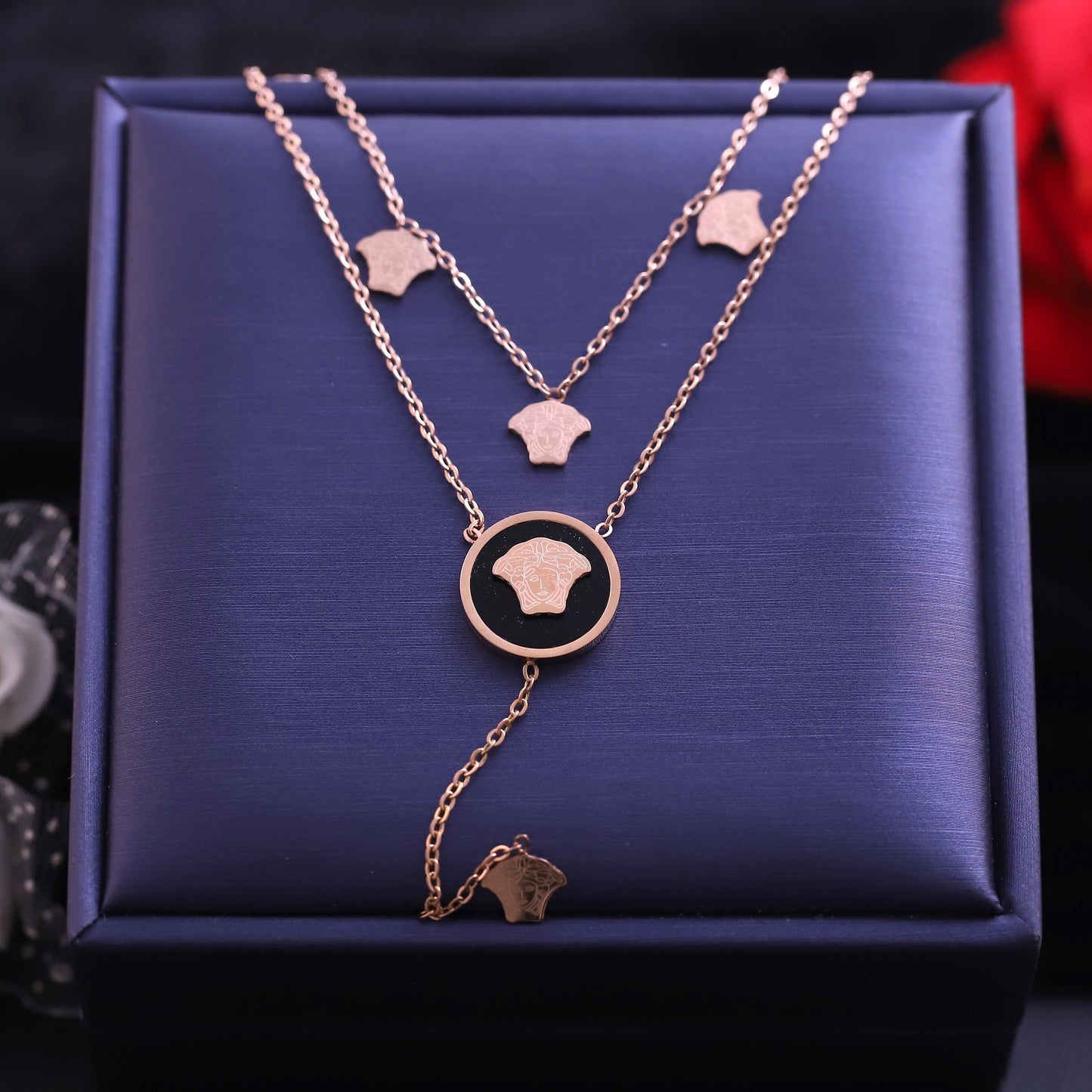 Rose Gold Layered Medusa Necklace | Versace Style Pendant Jewelry