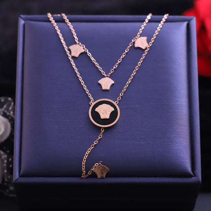 Rose Gold Layered Medusa Necklace | Versace Style Pendant Jewelry