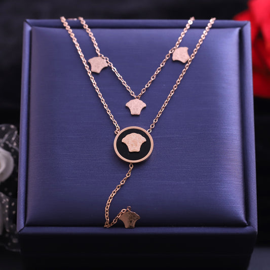 Rose Gold Layered Medusa Necklace | Versace Style Pendant Jewelry