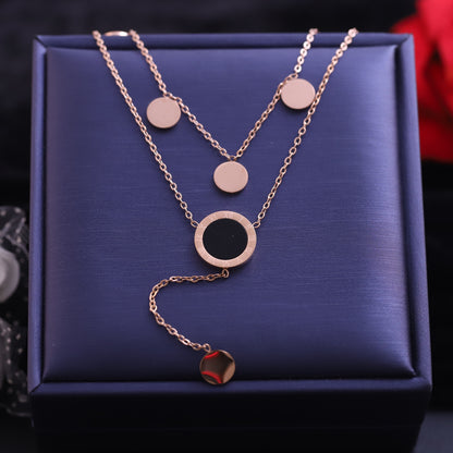Rose Gold Layered Circle Necklace | Minimalist Roman Numeral Pendant