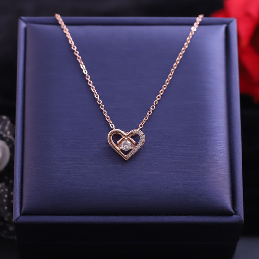 Rose Gold Asymmetrical Heart Necklace - Sparkling Crystal Accent Pendant