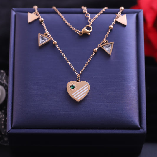 Rose Gold Heart & Triangle Charm Anklet | Emerald Zirconia Dangle