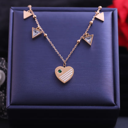 Rose Gold Heart & Triangle Charm Anklet | Emerald Zirconia Dangle