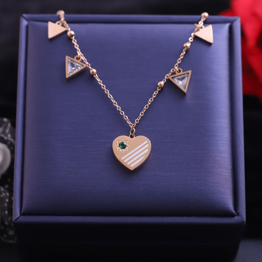 Rose Gold Heart & Triangle Charm Anklet | Emerald Zirconia Dangle