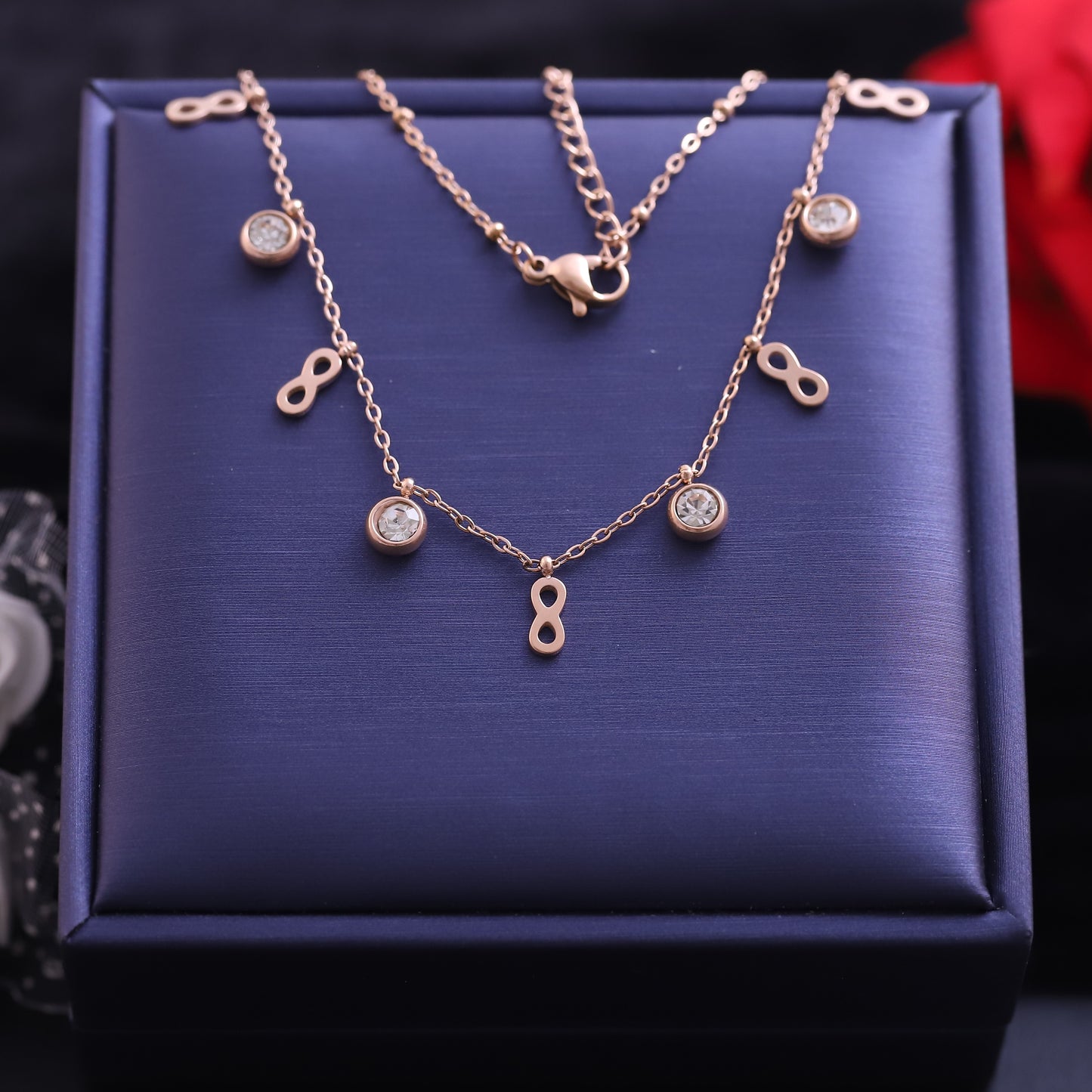 Rose Gold Infinity Symbol and Zirconia Ankle Bracelet | Adjustable Anklet