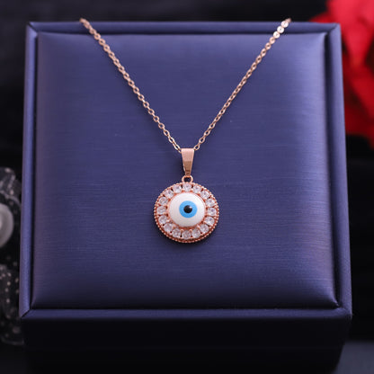 Rose Gold Evil Eye Necklace - Sparkling Pave Crystal Protection Pendant