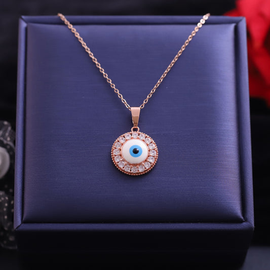 Rose Gold Evil Eye Necklace - Sparkling Pave Crystal Protection Pendant