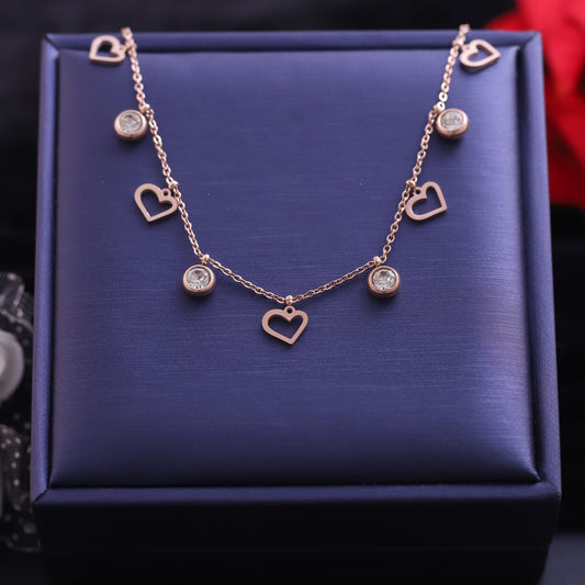 Rose Gold Heart and Zirconia Ankle Bracelet | Dainty Charm Anklet