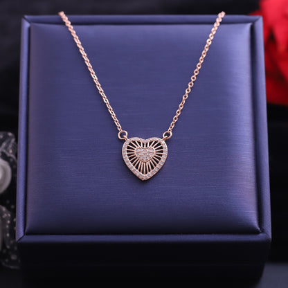 Rose Gold Burst Heart Necklace - Sparkling Radiant Love Pendant