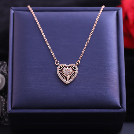 Rose Gold Burst Heart Necklace - Sparkling Radiant Love Pendant