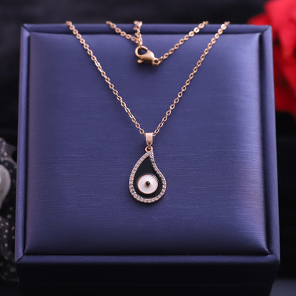 Rose Gold Teardrop Evil Eye Necklace - Mother of Pearl & Crystal Pendant
