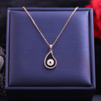 Rose Gold Teardrop Evil Eye Necklace - Mother of Pearl & Crystal Pendant