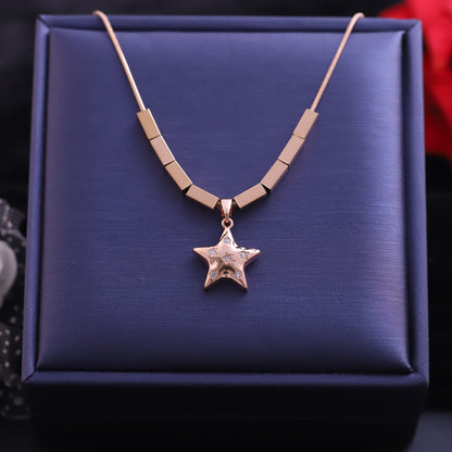 Rose Gold Star Necklace - Modern Geometric & Crystal Pendant