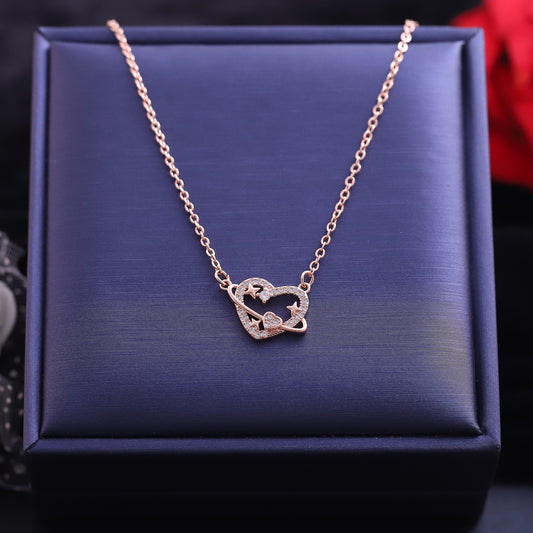 Rose Gold Intertwined Hearts & Stars Necklace - Celestial Love Pendant