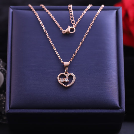 Rose Gold Pave Heart Necklace - Dainty & Sparkling Love Pendant