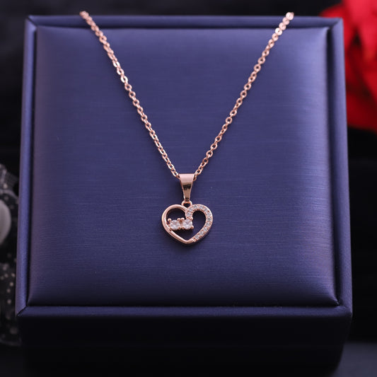 Rose Gold Pave Heart Necklace - Dainty & Sparkling Love Pendant