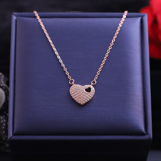 Rose Gold Layered Double Heart Necklace | Pave Zirconia & Open Heart Charm