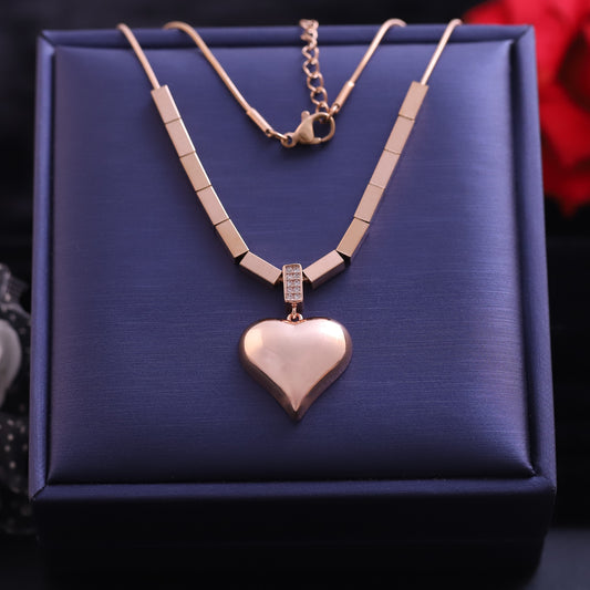 Rose Gold Beaded Heart Pendant Necklace | Minimalist Shiny Heart