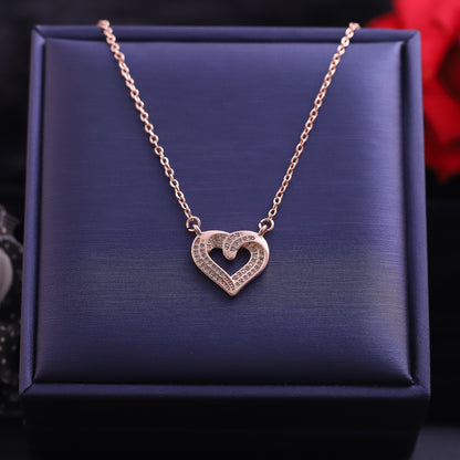 Rose Gold Interlocking Hearts Necklace | Pave Zirconia Double Heart Pendant
