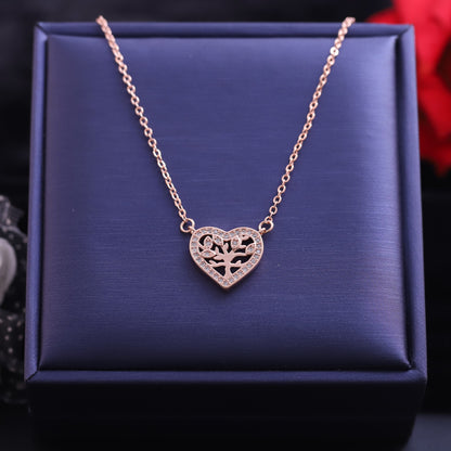 Rose Gold Tree of Life Heart Necklace | Pave Zirconia Family Tree Pendant