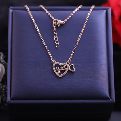 Rose Gold "Love Arrow" Heart Necklace | Pave Zirconia Romantic Pendant