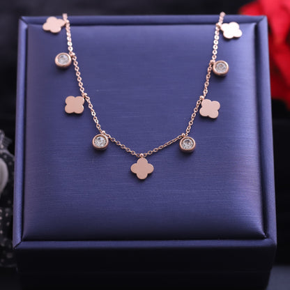 Rose Gold Quatrefoil and Zirconia Drop Necklace | Lucky Charm Dangles