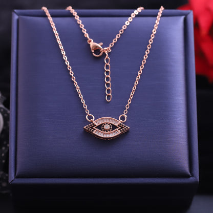 Rose Gold Evil Eye Necklace | Pave Zirconia and Black Enamel Pendant