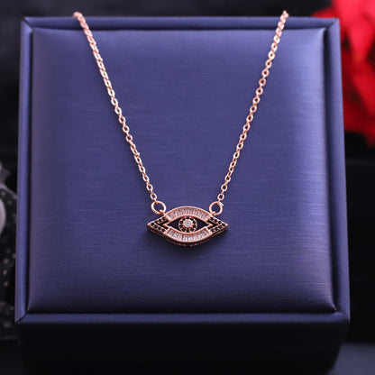 Rose Gold Evil Eye Necklace | Pave Zirconia and Black Enamel Pendant
