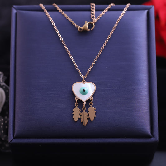 Rose Gold Heart Evil Eye Dreamcatcher Necklace | Mother of Pearl & Feather Charms
