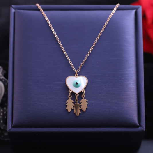 Rose Gold Heart Evil Eye Dreamcatcher Necklace | Mother of Pearl & Feather Charms