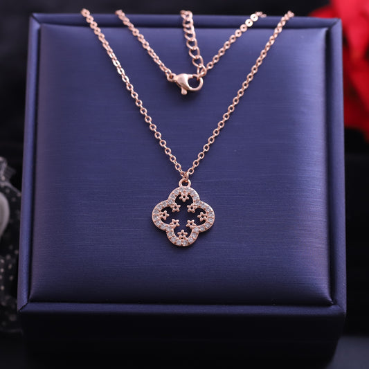 Rose Gold Quatrefoil Pave & Star Cutout Necklace | Lucky Charm Pendant