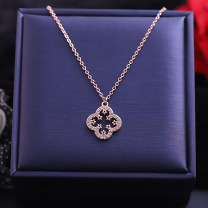 Rose Gold Quatrefoil Pave & Star Cutout Necklace | Lucky Charm Pendant