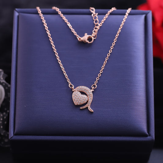 Rose Gold Abstract Heart & Curve Necklace | Pave Zirconia Modern Pendant