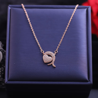 Rose Gold Abstract Heart & Curve Necklace | Pave Zirconia Modern Pendant