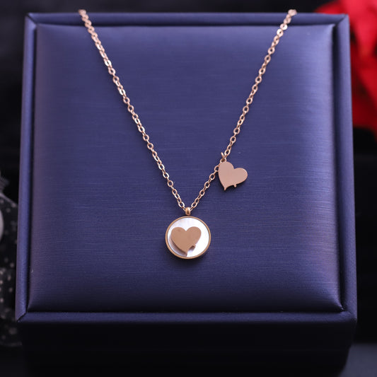 Rose Gold Heart Pendant Necklace | White Inlay & Polished Accents