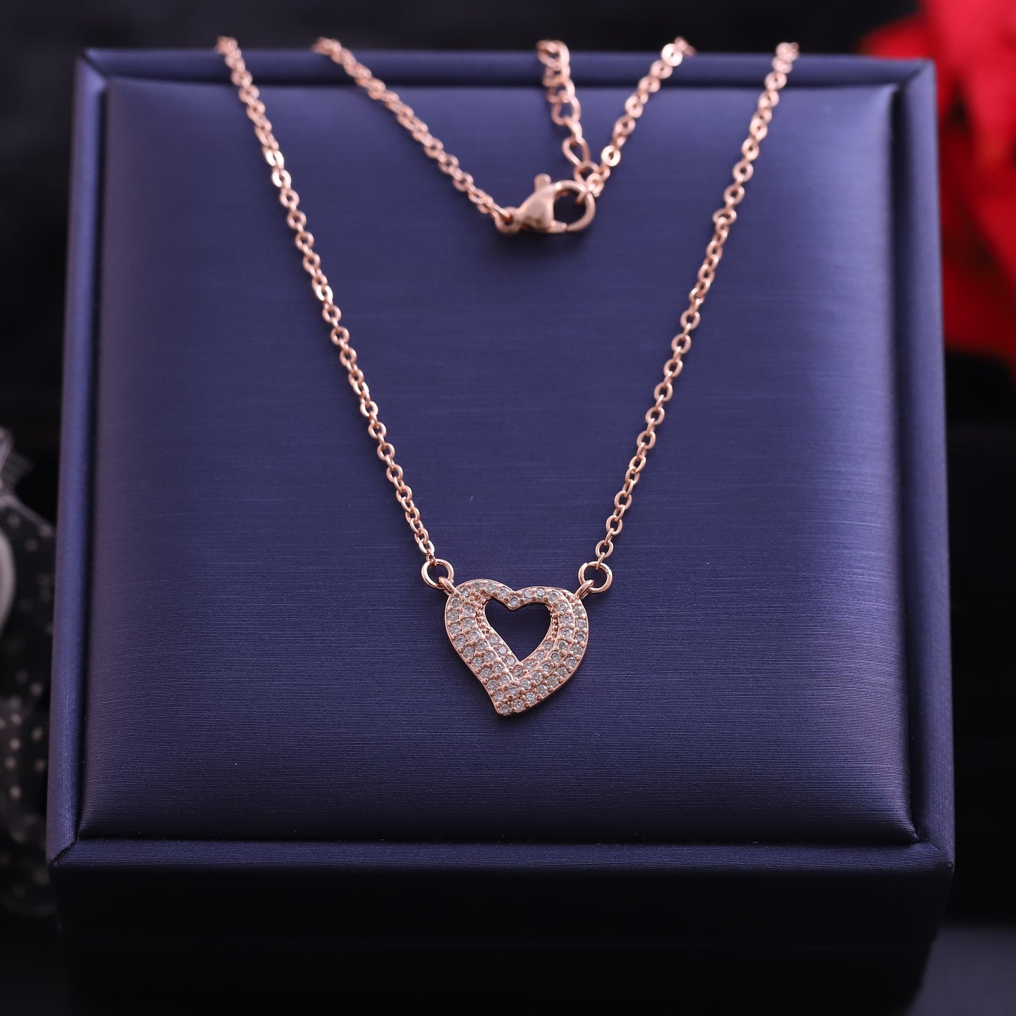 Rose Gold Pave Heart Outline Necklace | Delicate Cubic Zirconia Pendant