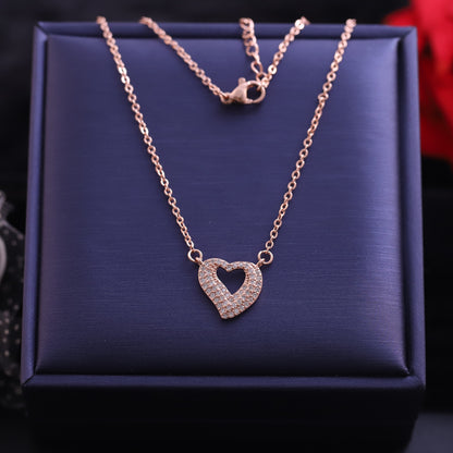 Rose Gold Pave Heart Outline Necklace | Delicate Cubic Zirconia Pendant